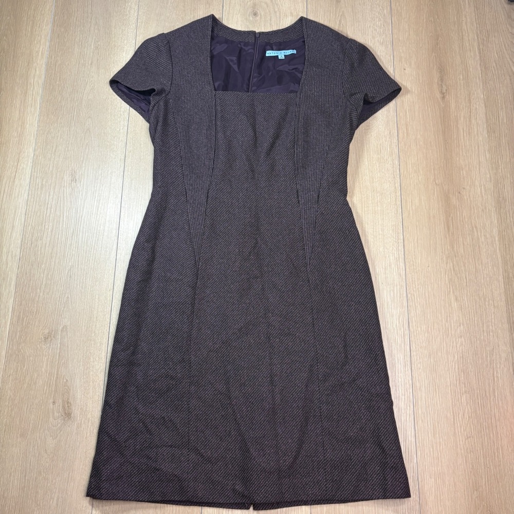 Antonio Melani Womens Square Neck Sheath Dress Purple Wool Blend Size 6 Career
